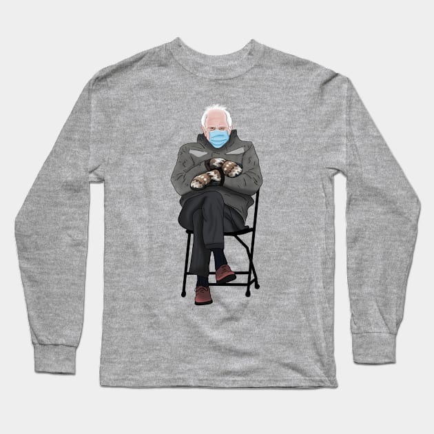 Bernie Sanders Sitting on a Chair Wearing Mittens Meme Long Sleeve T-Shirt by Barnyardy